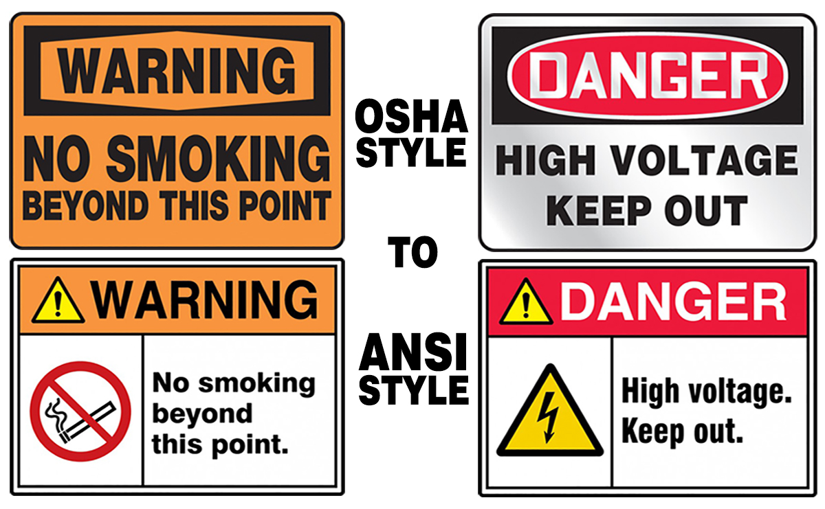 before and after images of OSHA ANSI signs