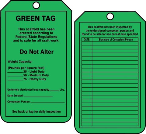 Green Tag Scaffold Status Safety Tag Trs