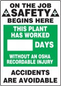 Write-A-Day Scoreboards: This Plant Has Worked _ Days Without An OSHA Recordable Injury