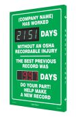 Semi-Custom Digi-Day® Electronic Scoreboards: (name here) Has Worked _Days Without An OSHA Recordable Injury - The Best Previous Record Was _Days
