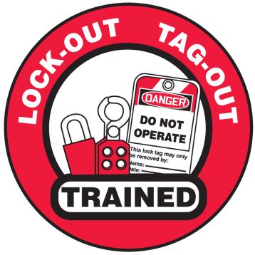 Lock-Out Tag-Out Trained Hard Hat Labels LHTL344