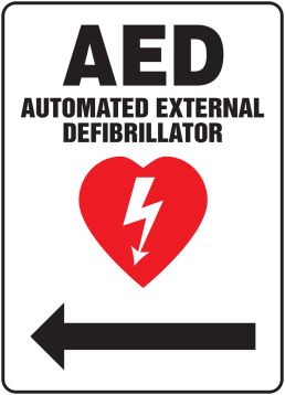 AED Automated External Defibrillator (Left Arrow) Safety Sign MFSD420