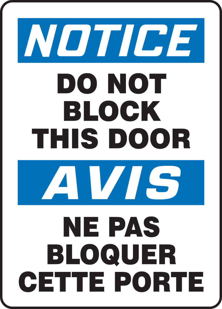 Do Not Block This Door Bilingual OSHA Notice Safety Signs FBMABR827