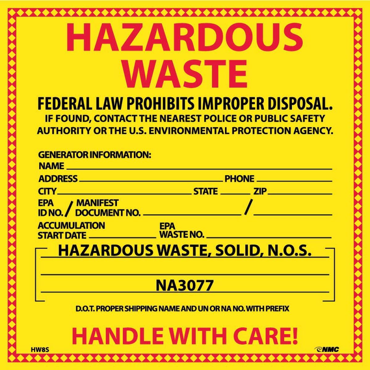 Hazardous Waste For Solids Hazmat Label Hw S