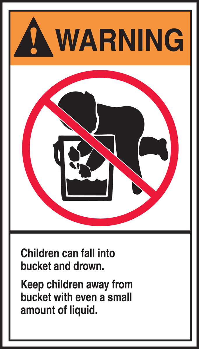 Children Can Fall Into Bucket Drown ANSI Warning Safety Label LEQM303