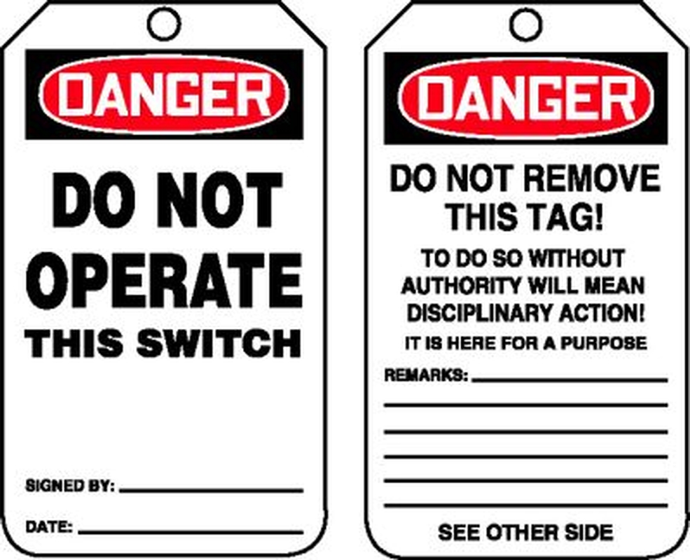 Do Not Operate This Switch OSHA Danger Safety Tag MDT113