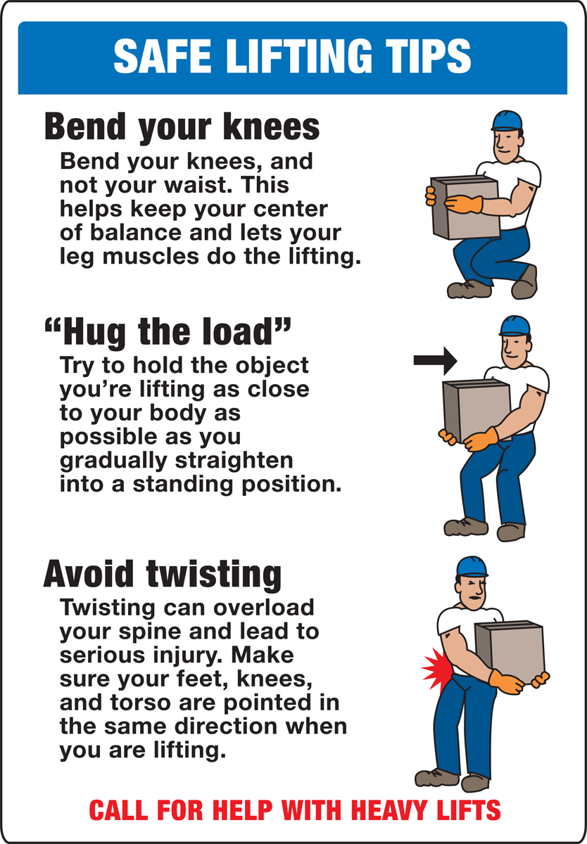 Bend Your Knees Avoid Twisting Safe Lifting Tips Safety Sign MGNF515