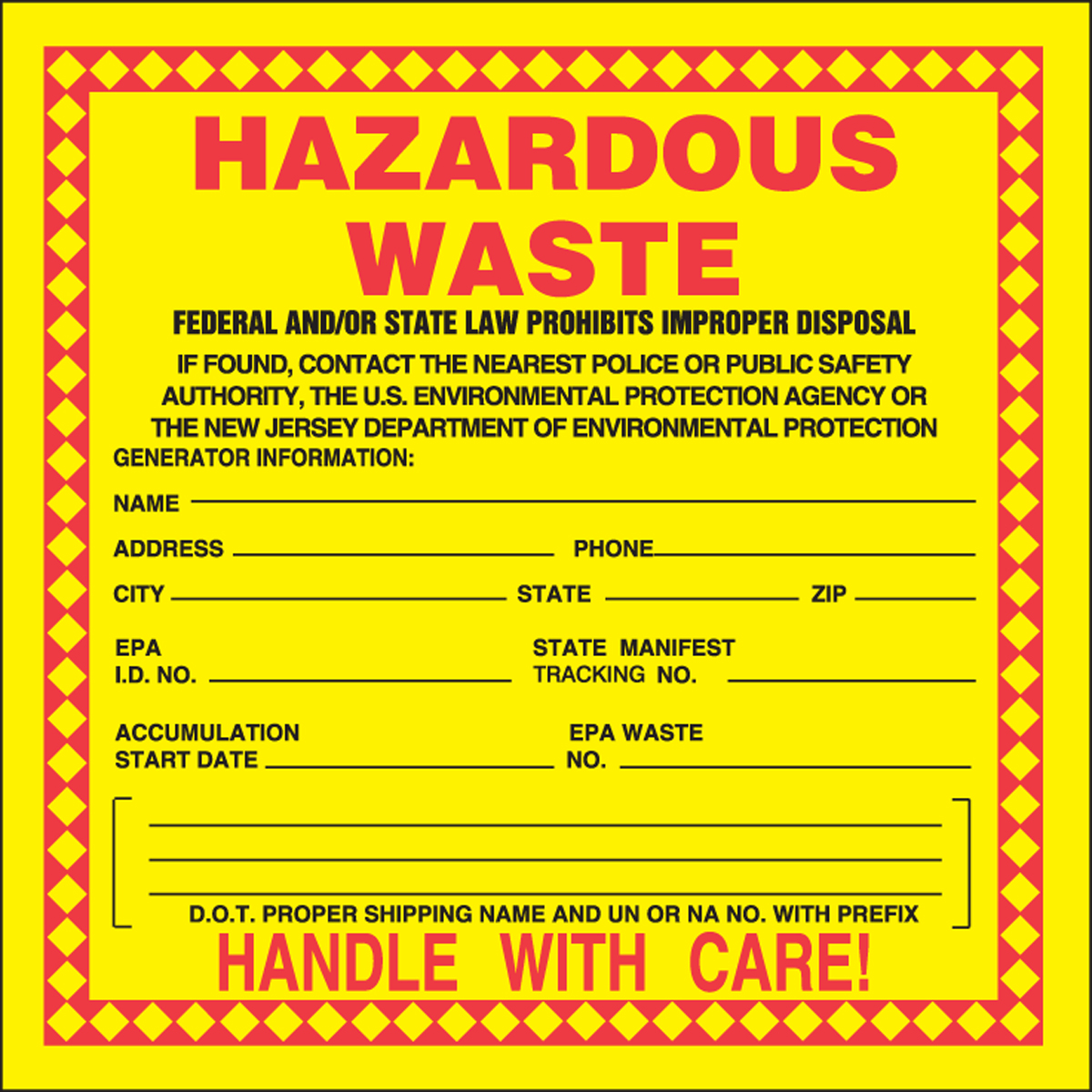 Hazardous Waste Safety Label: California & New Jersey - Hazardous Waste  (MHZWNJPSP)