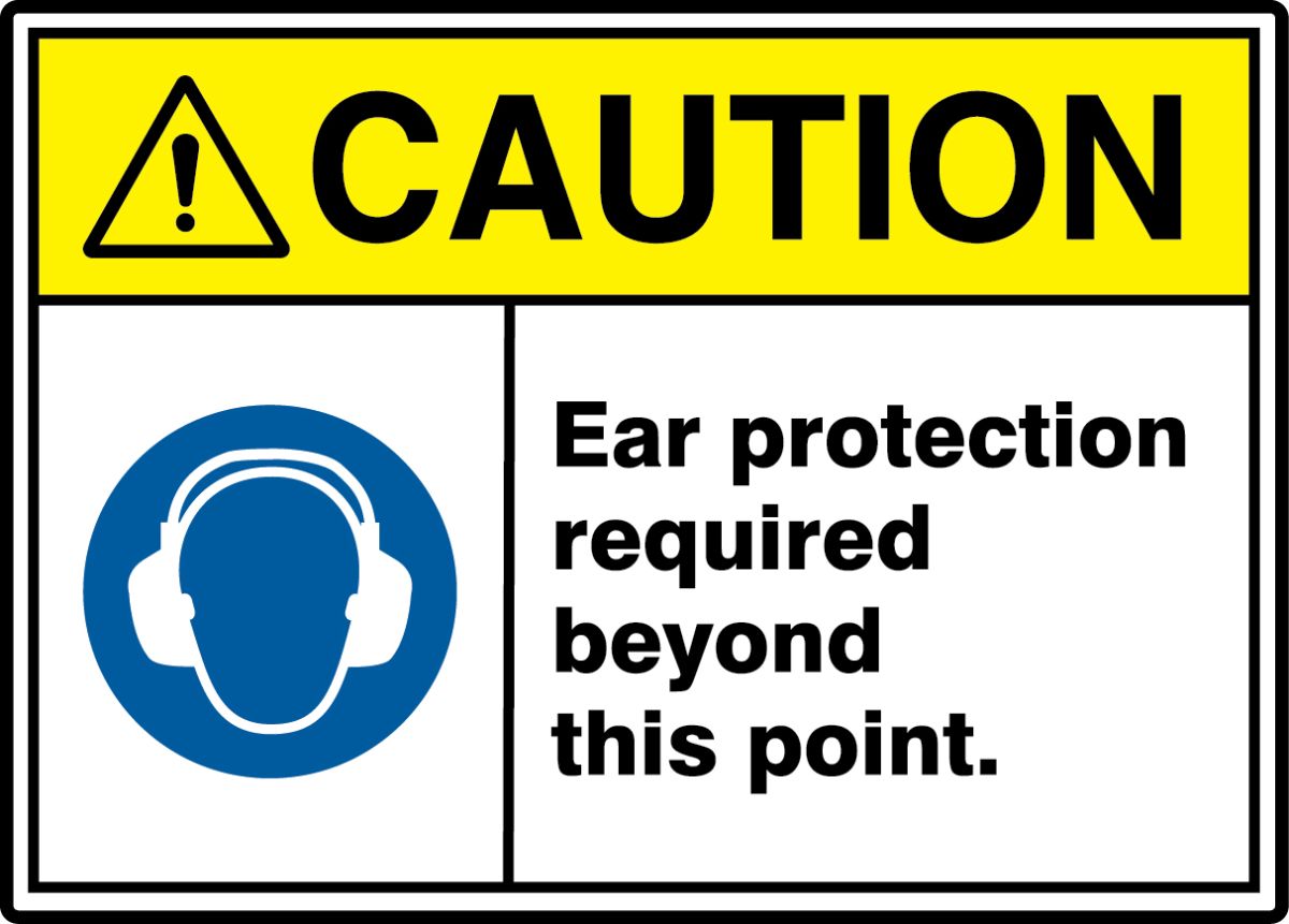 Ear Protection Required Beyond This Point ANSI ISO Caution Safety Sign