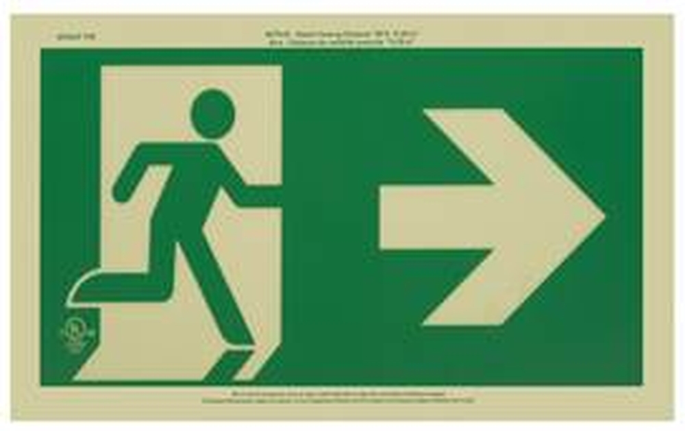 Ultra-Glow™ Running Man Exit, Right Arrow Safety Signs PLW619