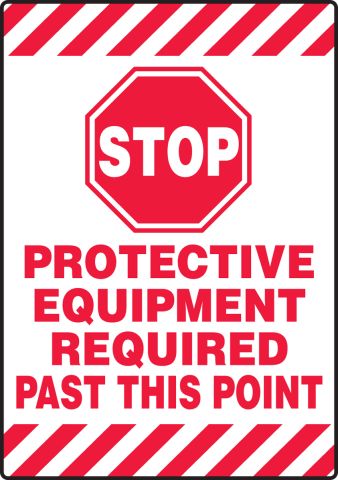 Slip-Gard™ Mat-Style Floor Sign: Stop - Protective Equipment Required Past  This Point (PSR684)