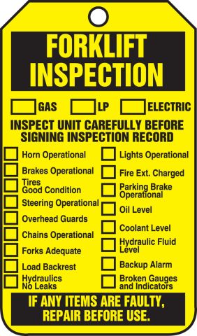 Forklift Inspection Equipment Status Safety Tag TRS305